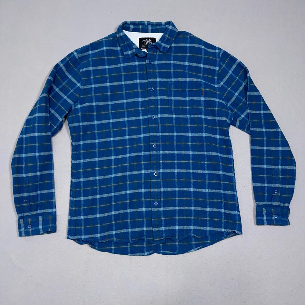 Tank Farm & Co Flannel Shirt Youth XXL Regular Fit Blue Teal Plaid Casual